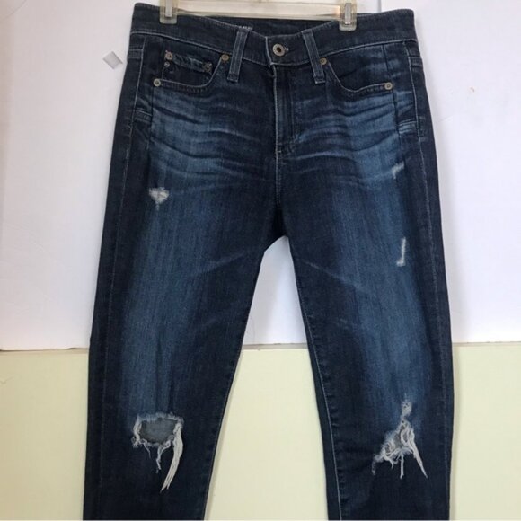 AG Adriano Goldschmied The Beau High Rise Slouchy Skinny Jeans Dark Distress 24R - Picture 4 of 16